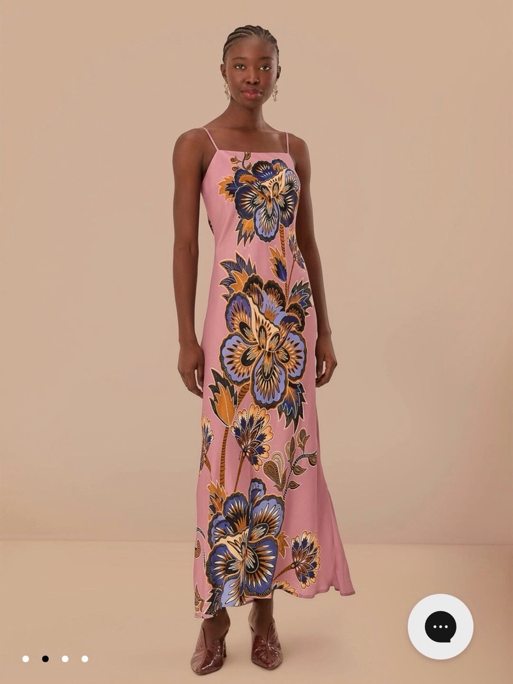 NWT FARM Rio Pink Maxi Slip Dress with Blue & Gold Floral Print! Size Large